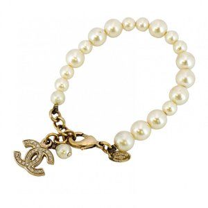CHANEL Gold Pearl Logo Charm Bracelet